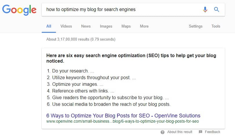 another example of Google snippets