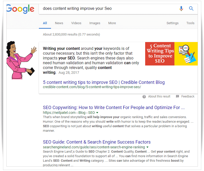 Example of Google featured snippet