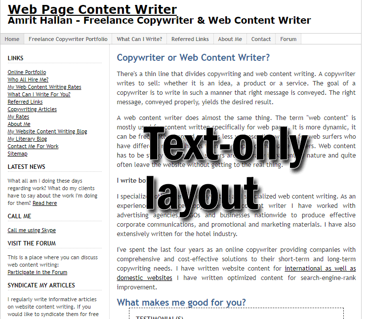 Text-only content writing website