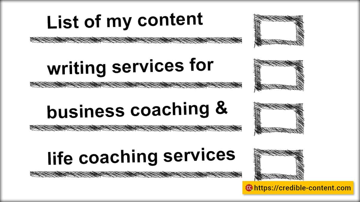 List of my content writing services for coaching businesses