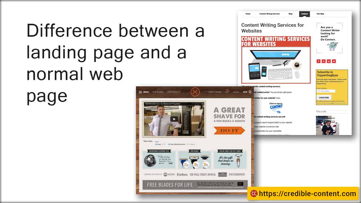 Difference between a landing page and a normal web page